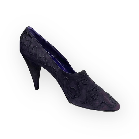 Fendi Shoes - Fendi ༄ Embroidered Suede Conical Heel Pumps ༄ Eggplant Purple ༄ 39 8.5M 9M ༄